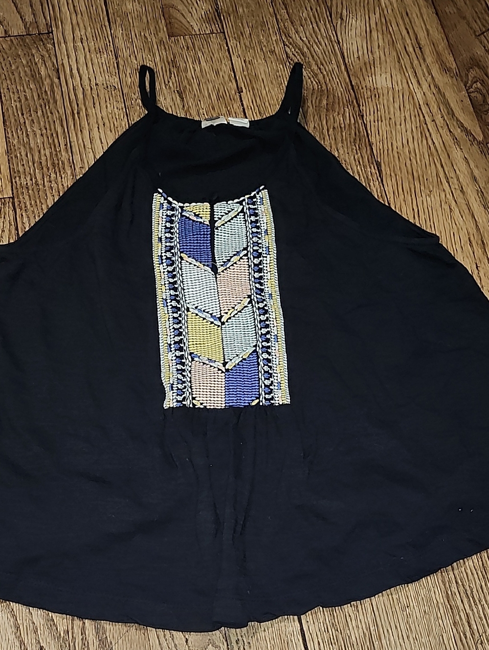 Roxy Black Beaded Chevron Halter Cami with Multicolor Accents